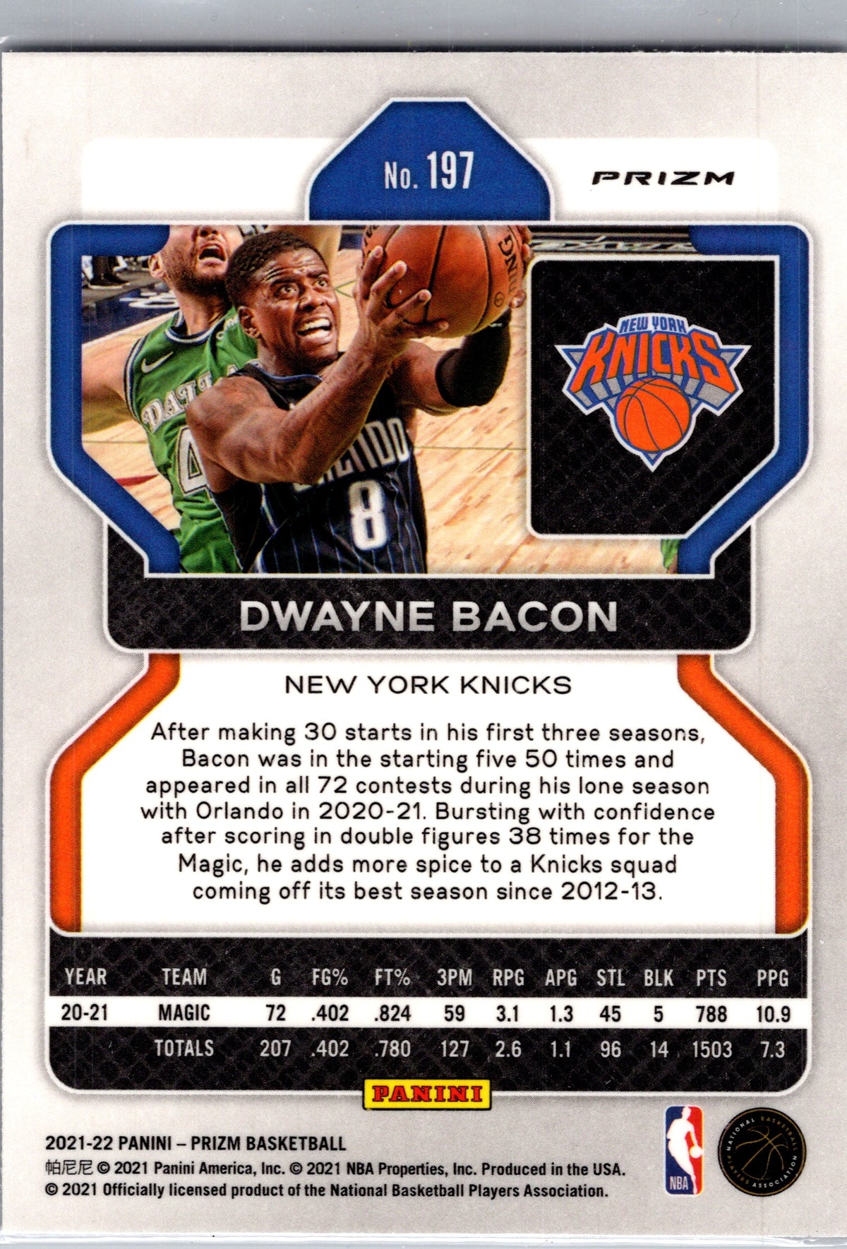 2021 Panini Prizm Dwayne Bacon #197 Purple Pulsar
