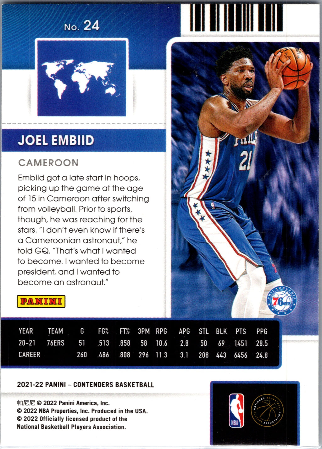 2022 Panini Contenders Joel Embiid #24