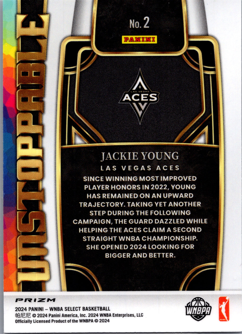 2024 Panini Select WNBA Unstoppable Jackie Young #2 Flash Prizm