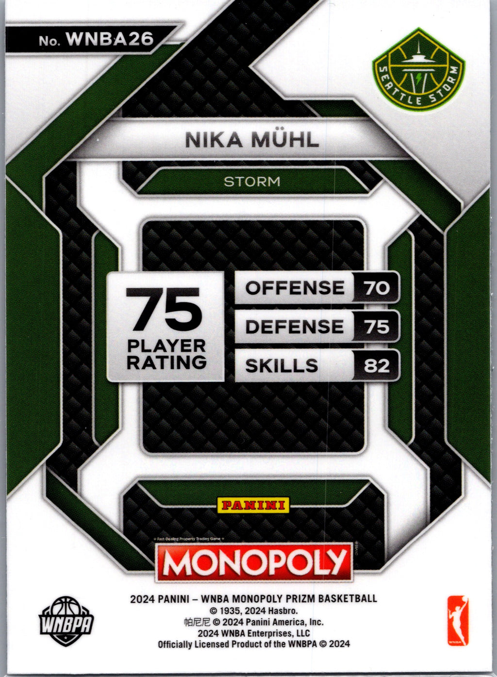 2024 Panini Monopoly Prizm Basketball Nika Mühl #WNBA26 RC
