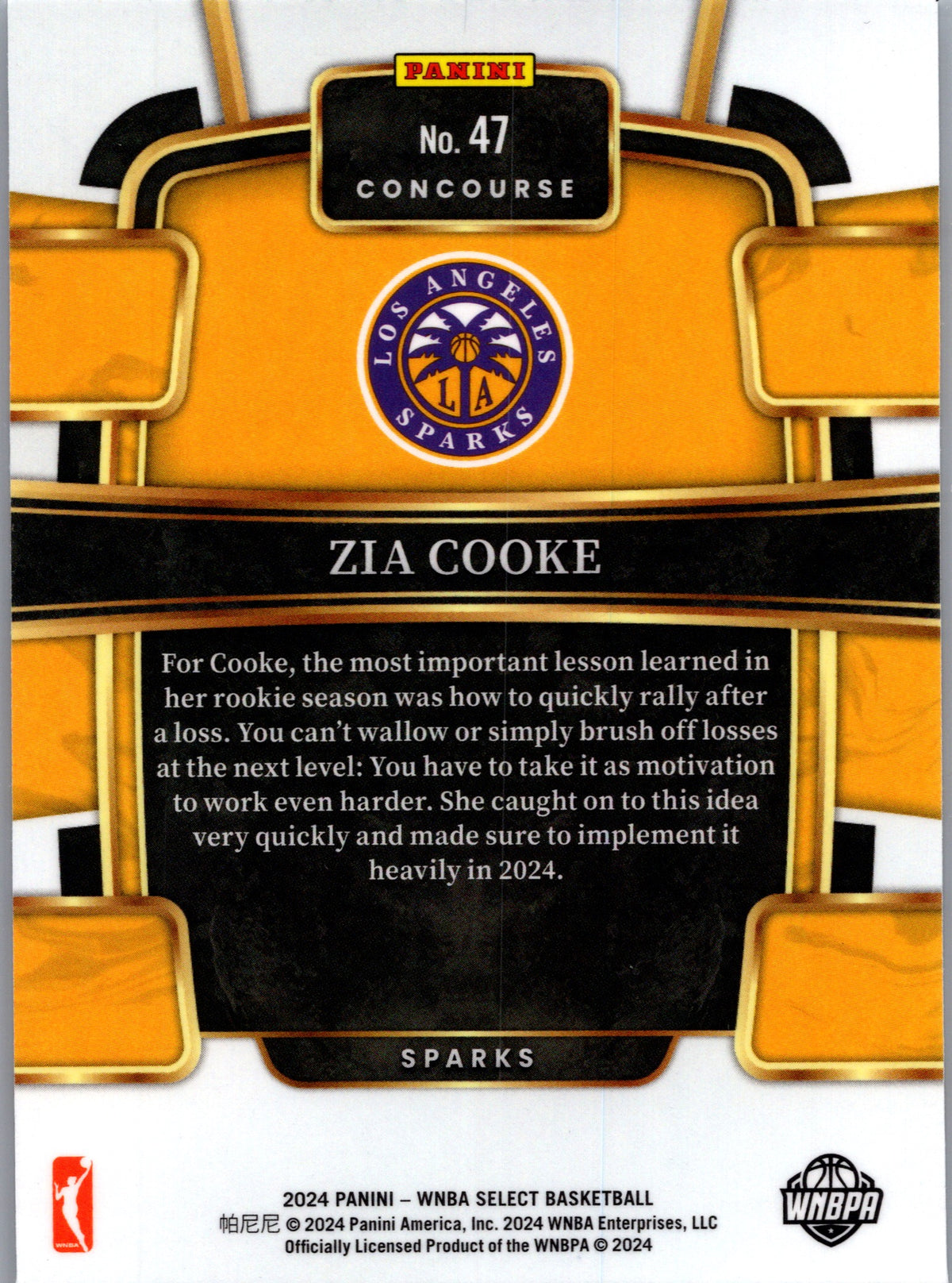 2024 Panini Select WNBA Zia Cooke #47 Concourse