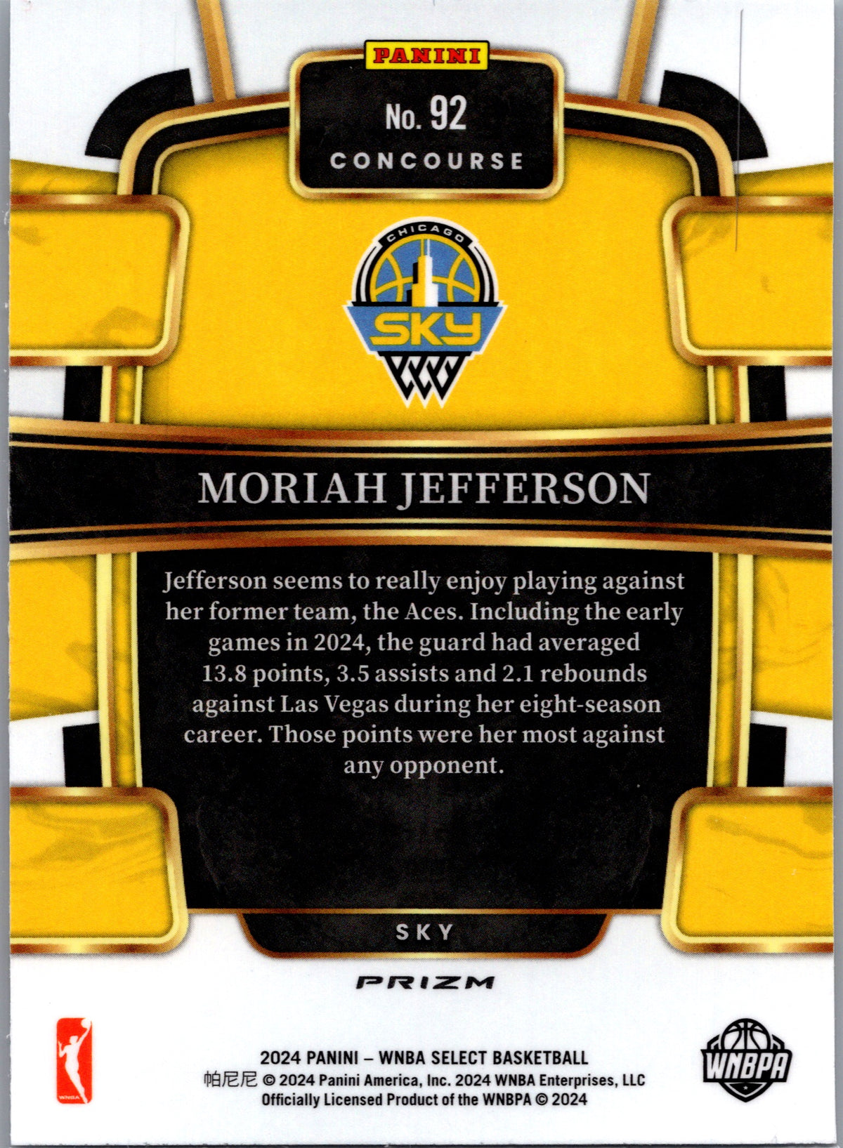 2024 Panini Select WNBA Moriah Jefferson #92 Silver Prizm