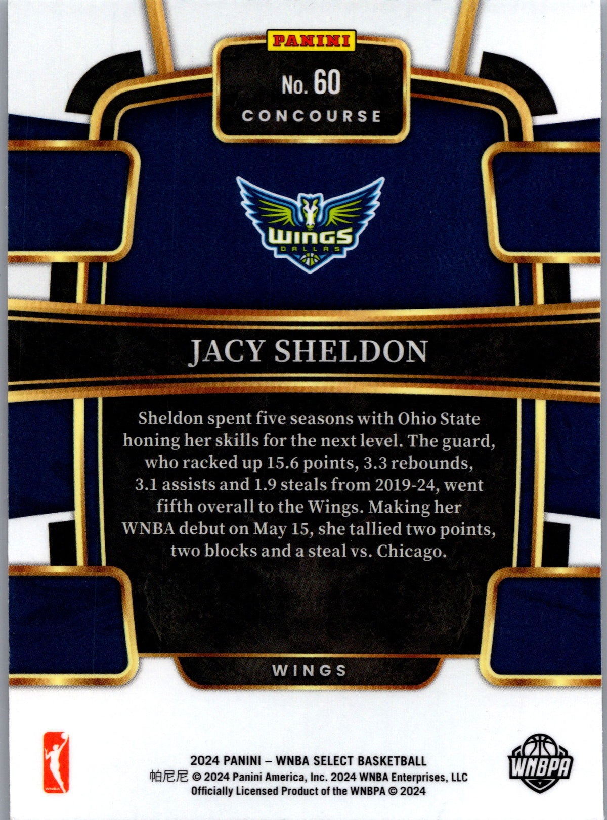 2024 Panini Select WNBA Jacy Sheldon #60 Concourse RC