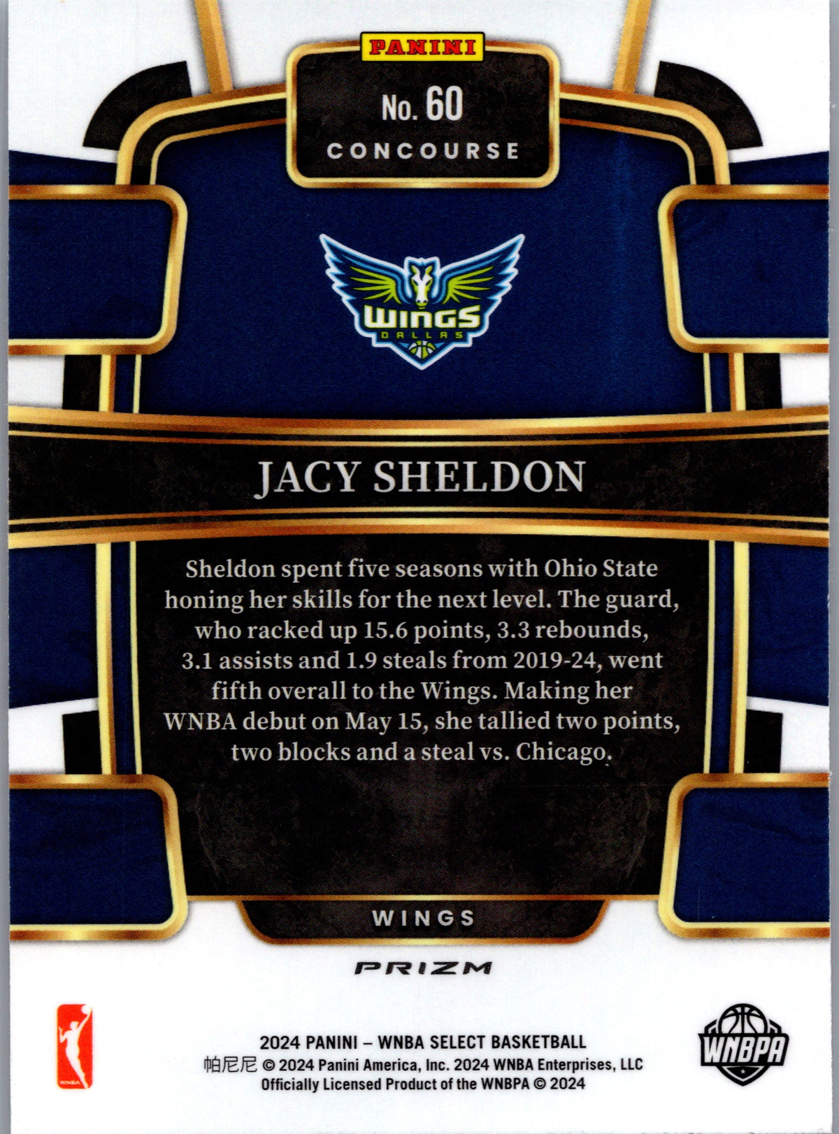 2024 Panini Select WNBA Jacy Sheldon #60 Silver Prizm RC