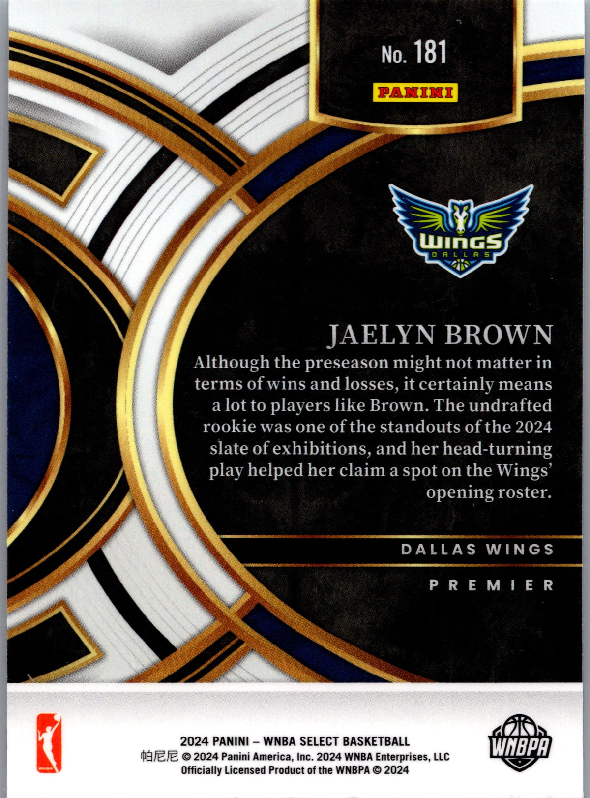 2024 Panini Select WNBA Jaelyn Brown #181 RC