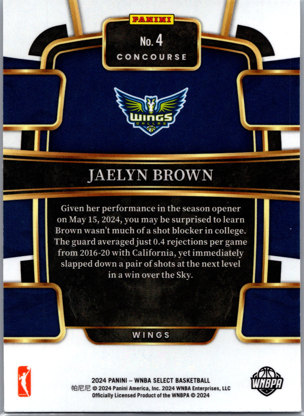 2024 Panini Select WNBA Jaelyn Brown #4 RC