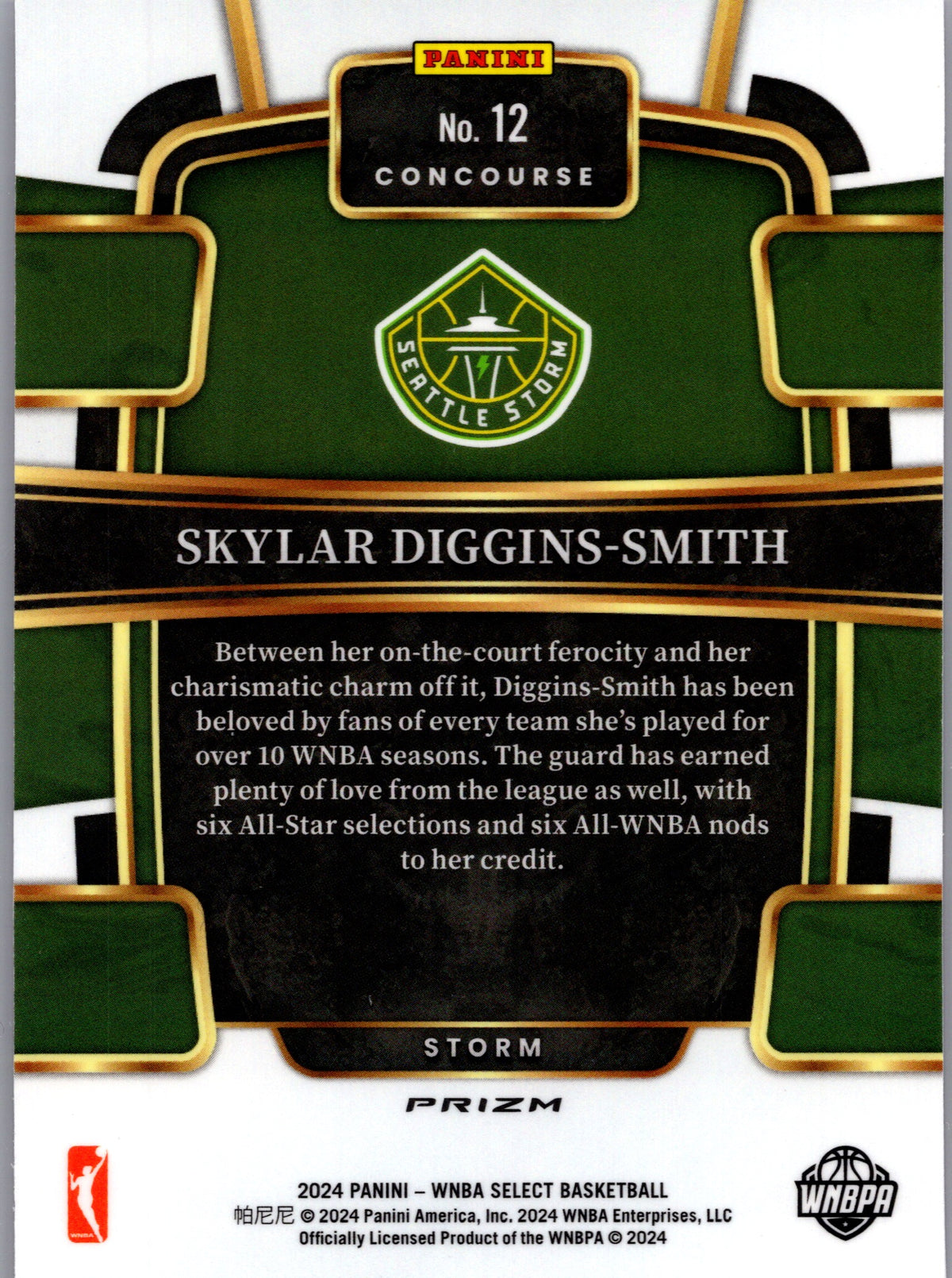 2024 Panini Select WNBA Skylar Diggins-Smith #12 Pink Cracked Ice