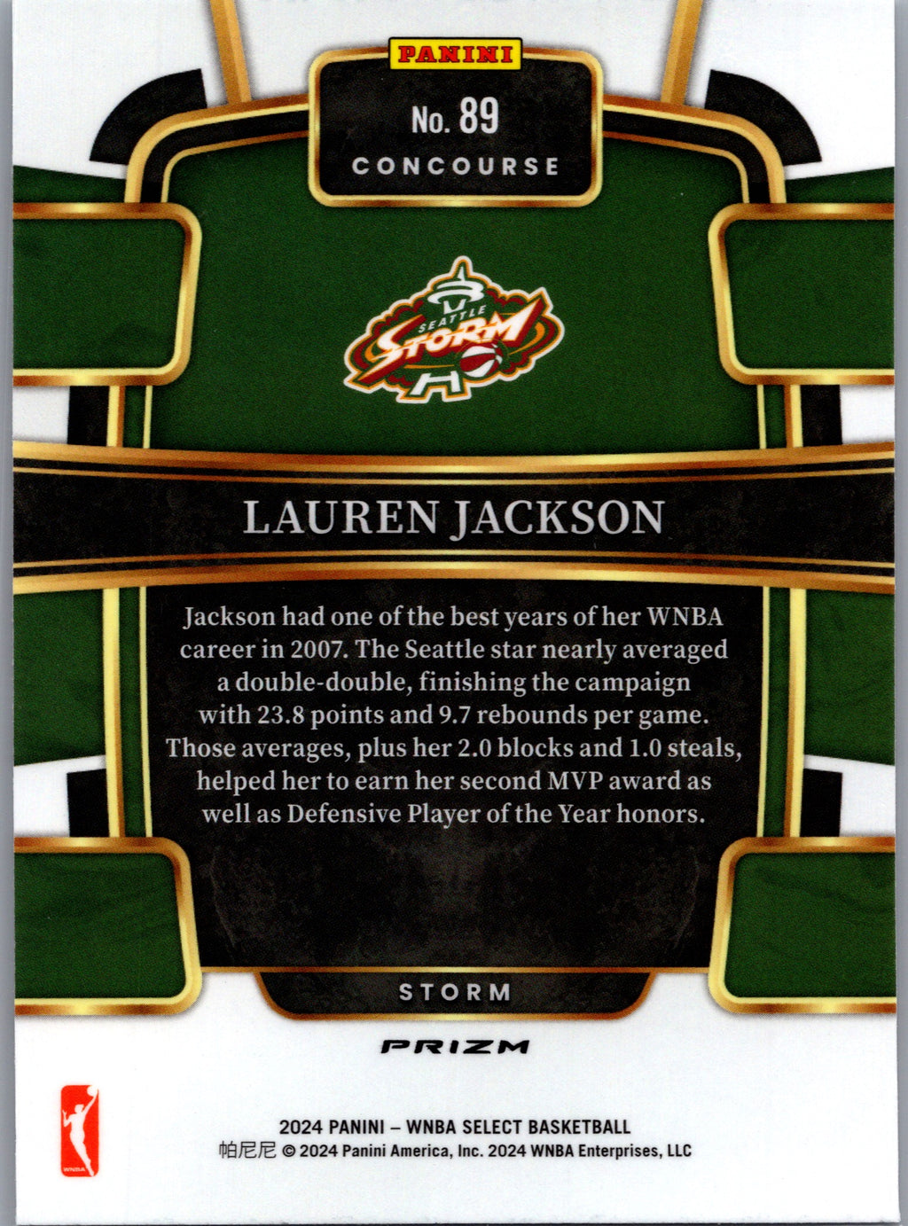2024 Panini Select WNBA Concourse Prizm Lauren Jackson #89 Flash Prizm