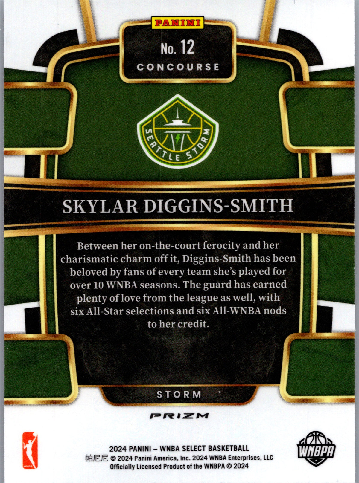 2024 Panini Select WNBA Skylar Diggins-Smith #12 Silver Prizm