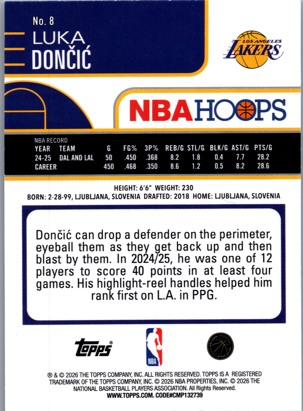 2026 Topps NBA Hoops Luka Dončić #8 Foil