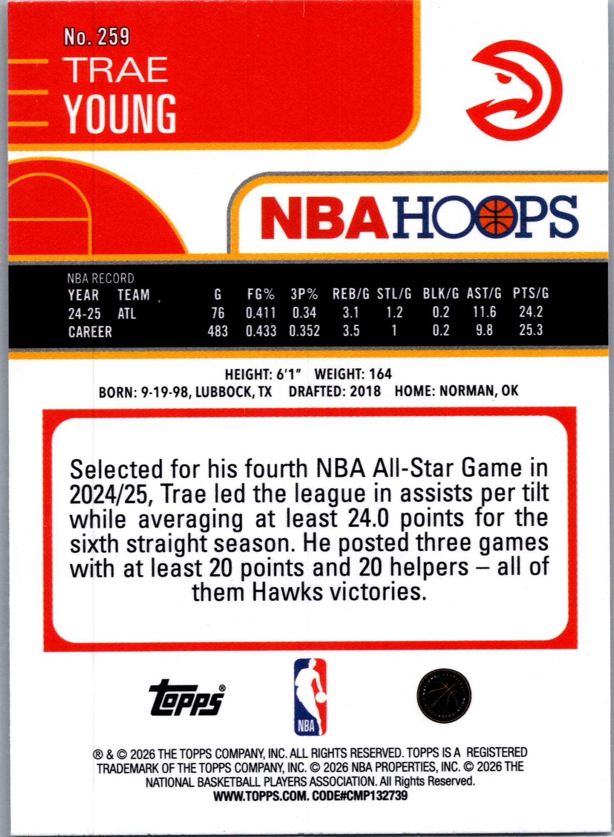 2026 Topps NBA Hoops Trae Young #259 Foil