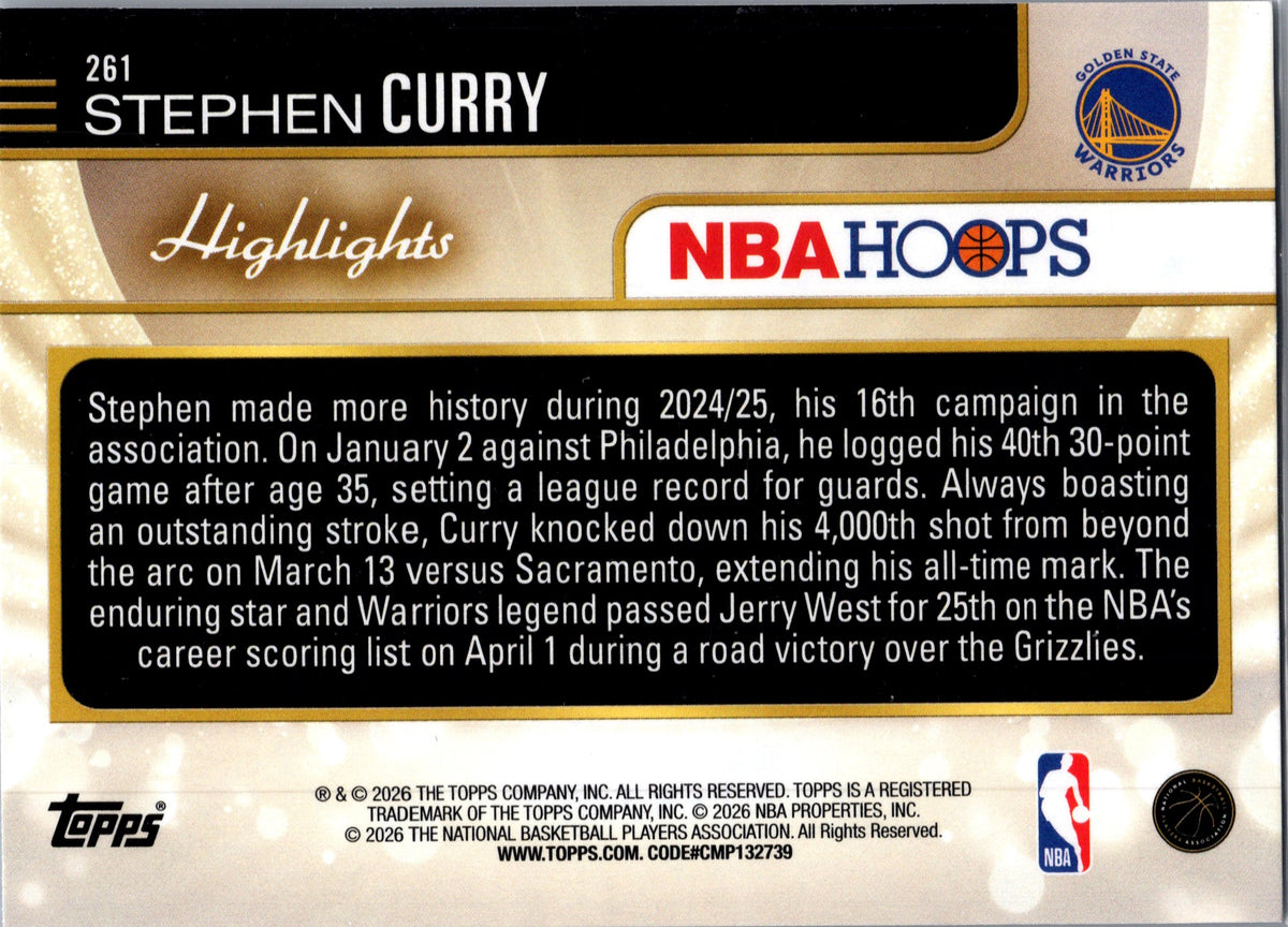 2026 Topps NBA Hoops Stephen Curry #261 Foil