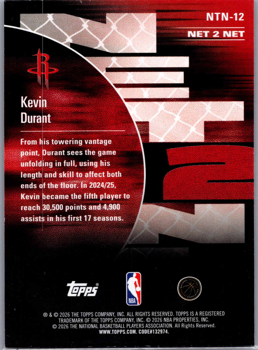 2026 Topps NBA Hoops Net 2 Net Kevin Durant #NTN-12 Green Foil