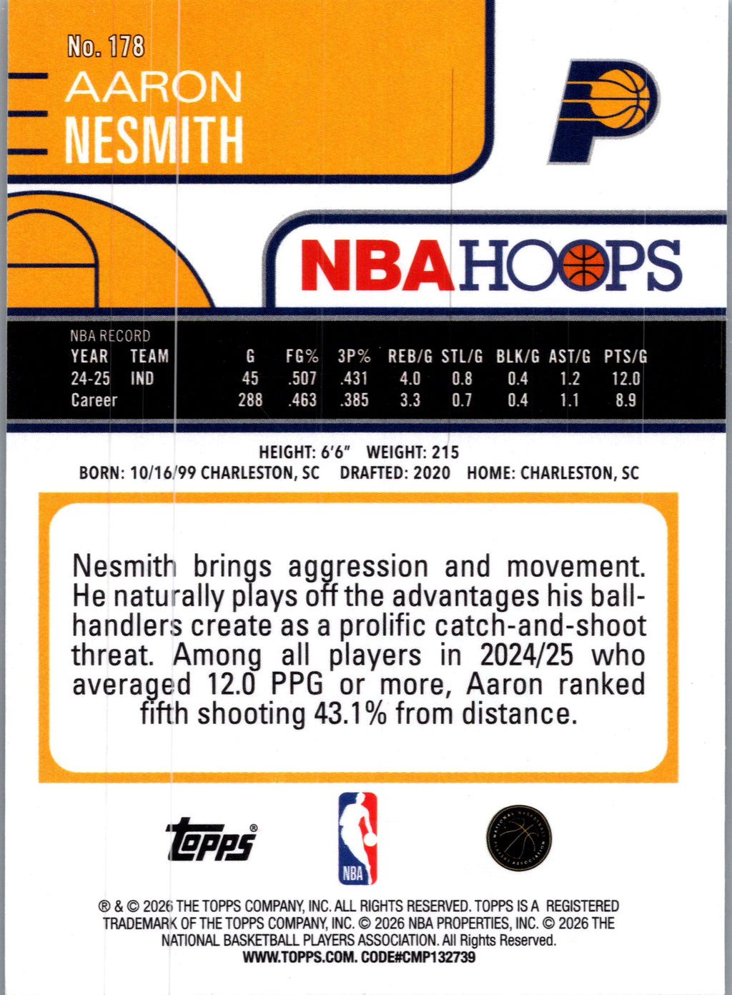 2026 Topps NBA Hoops Aaron Nesmith #178 Green Foil