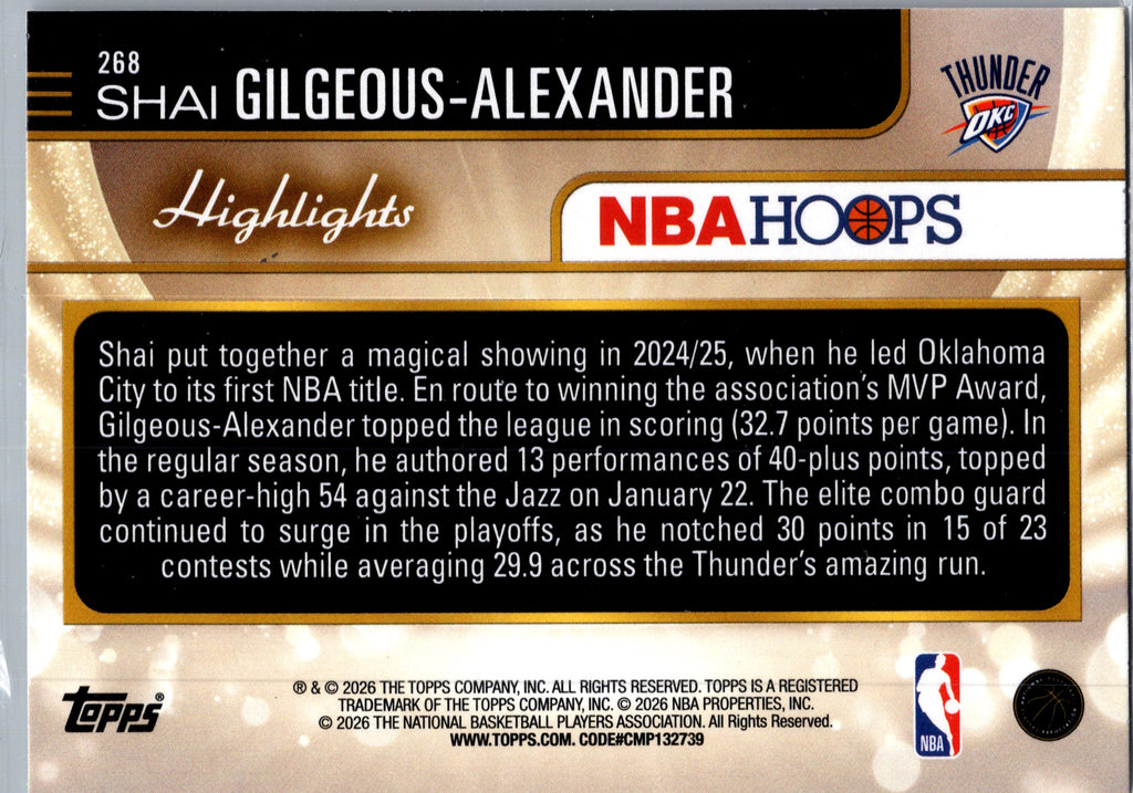 2026 Topps NBA Hoops Shai Gilgeous-Alexander #268 Foil