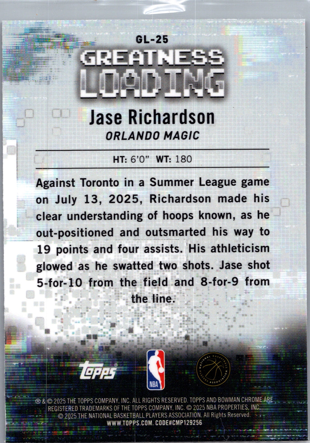 2025 Bowman Chrome Greatness Loading Jase Richardson #GL-25 RC