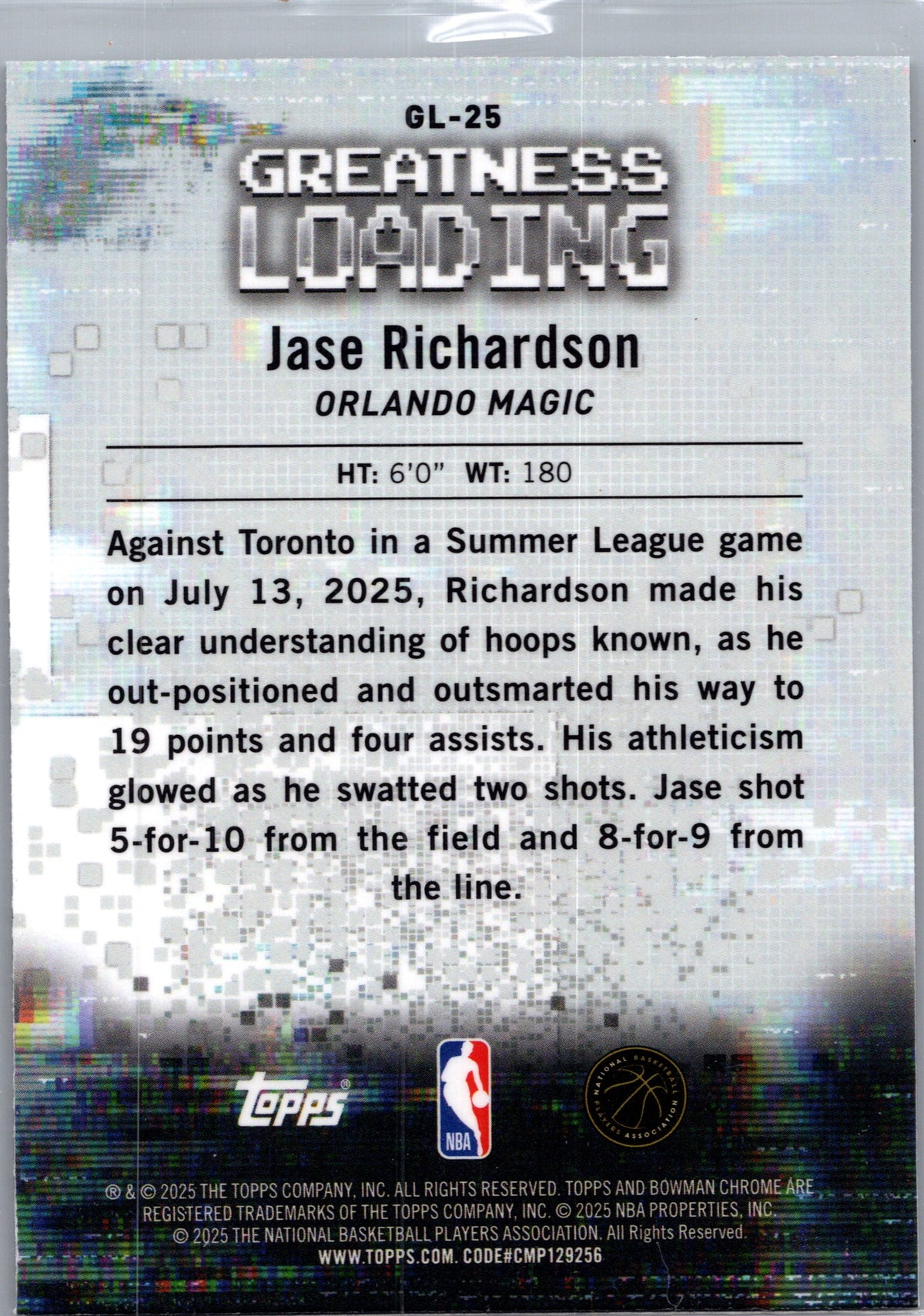 2025 Bowman Chrome Greatness Loading Jase Richardson #GL-25 RC