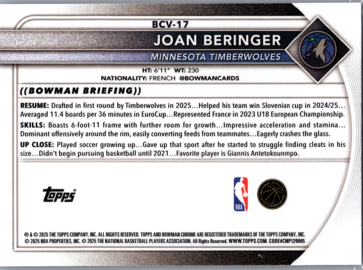 2025 Bowman Chrome Joan Beringer #BCV-17 RC