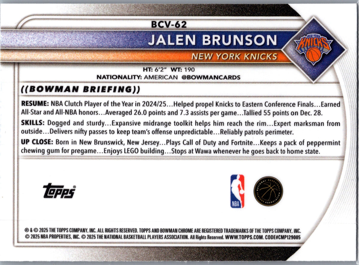 2025 Bowman Chrome Jalen Brunson #BCV-62