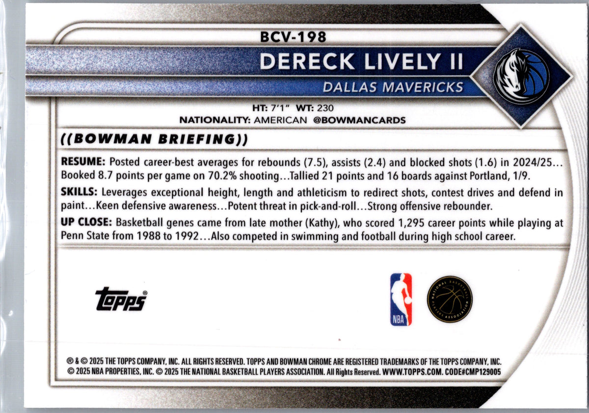 2025 Bowman Chrome Dereck Lively II #BCV-198 /9.