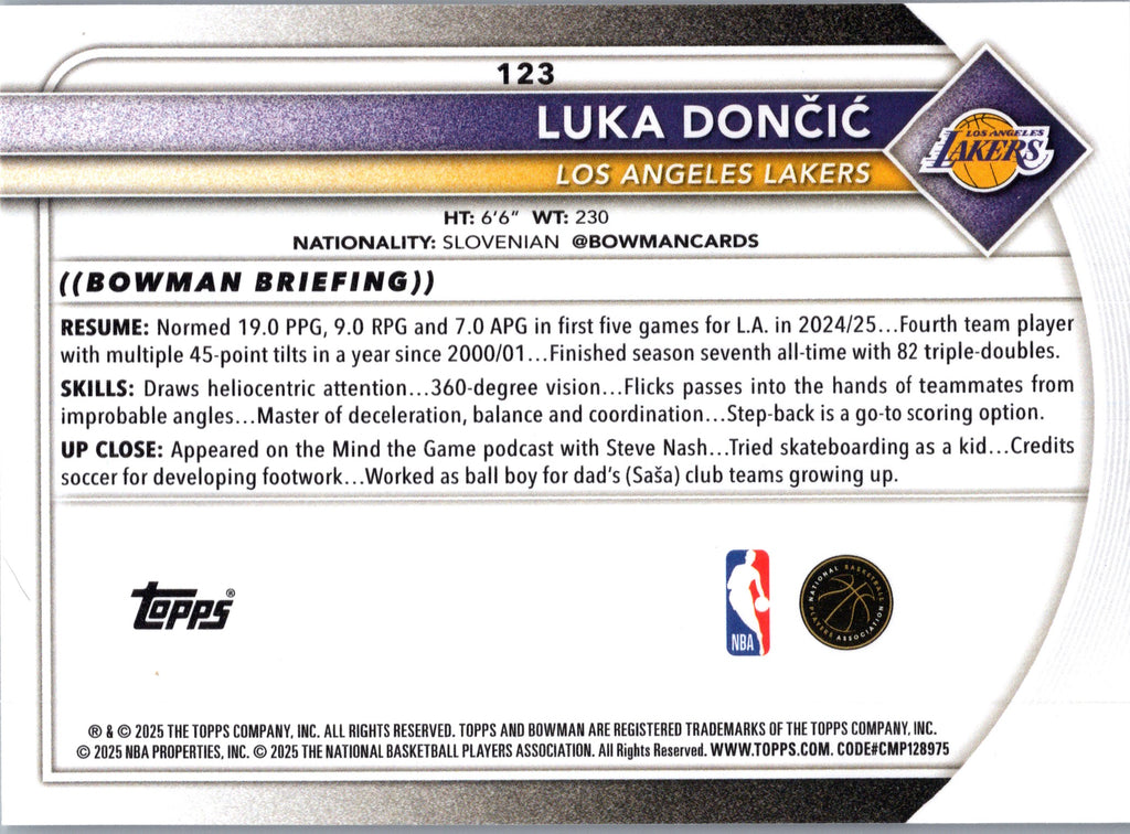 2025 Bowman Basketball Luka Dončić #123