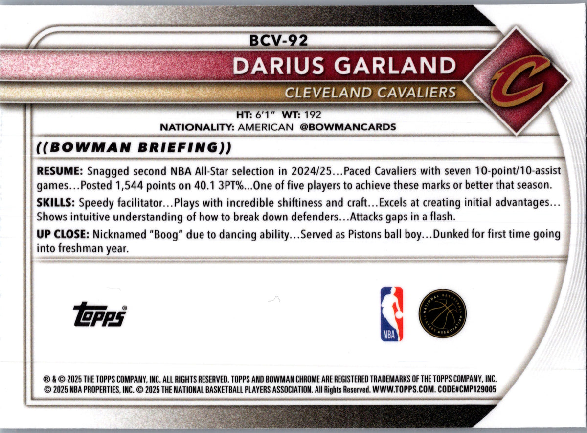 2025 Bowman Chrome Darius Garland #BCV-92