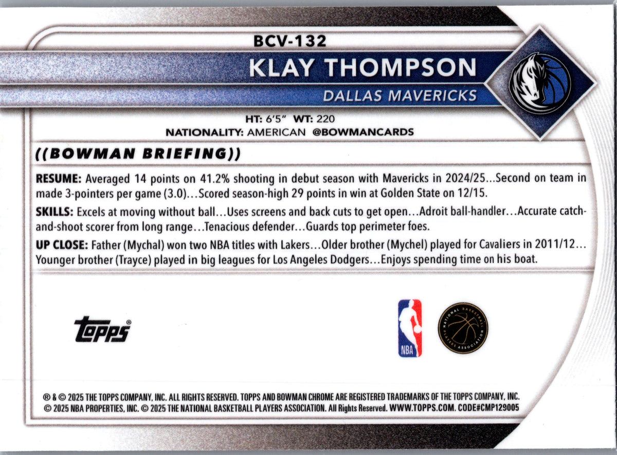 2025 Bowman Chrome Klay Thompson #BCV-132 Reptilian
