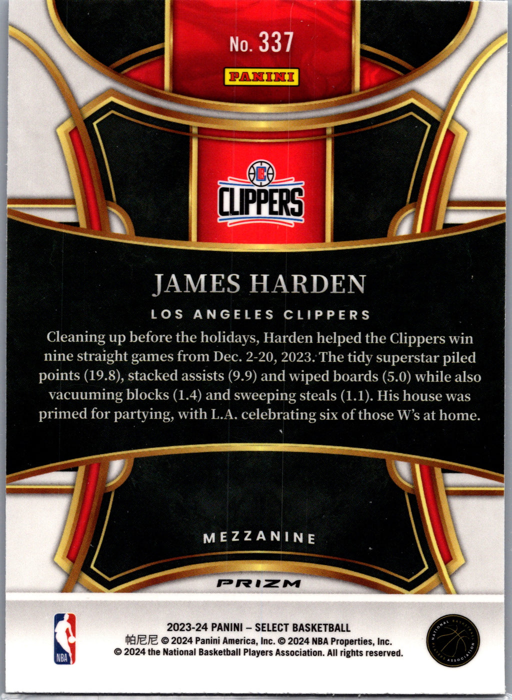 2024 Panini Select James Harden #337 Blue Prizm