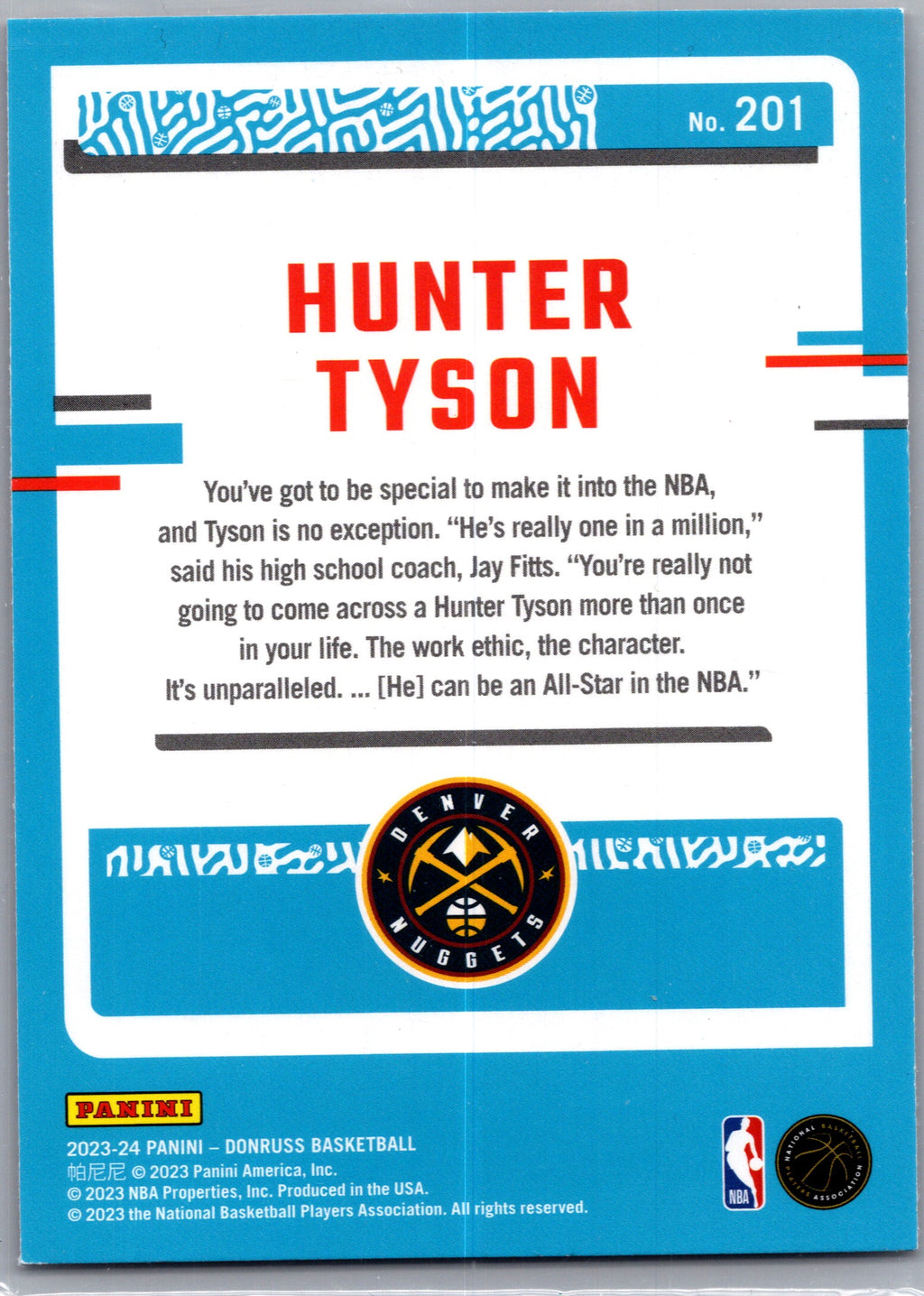 2023 Donruss Hunter Tyson #201 Red Laser