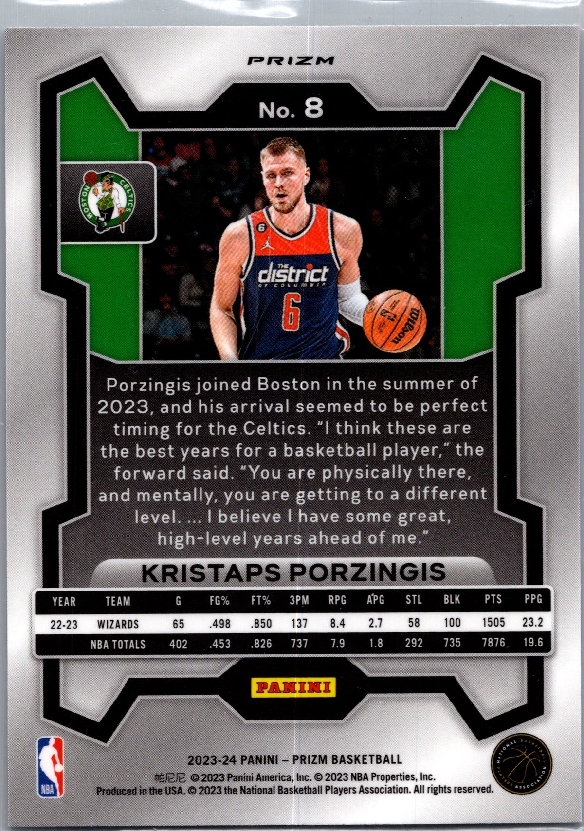 2023 Panini Prizm Kristaps Porzingis #8 Cracked Ice
