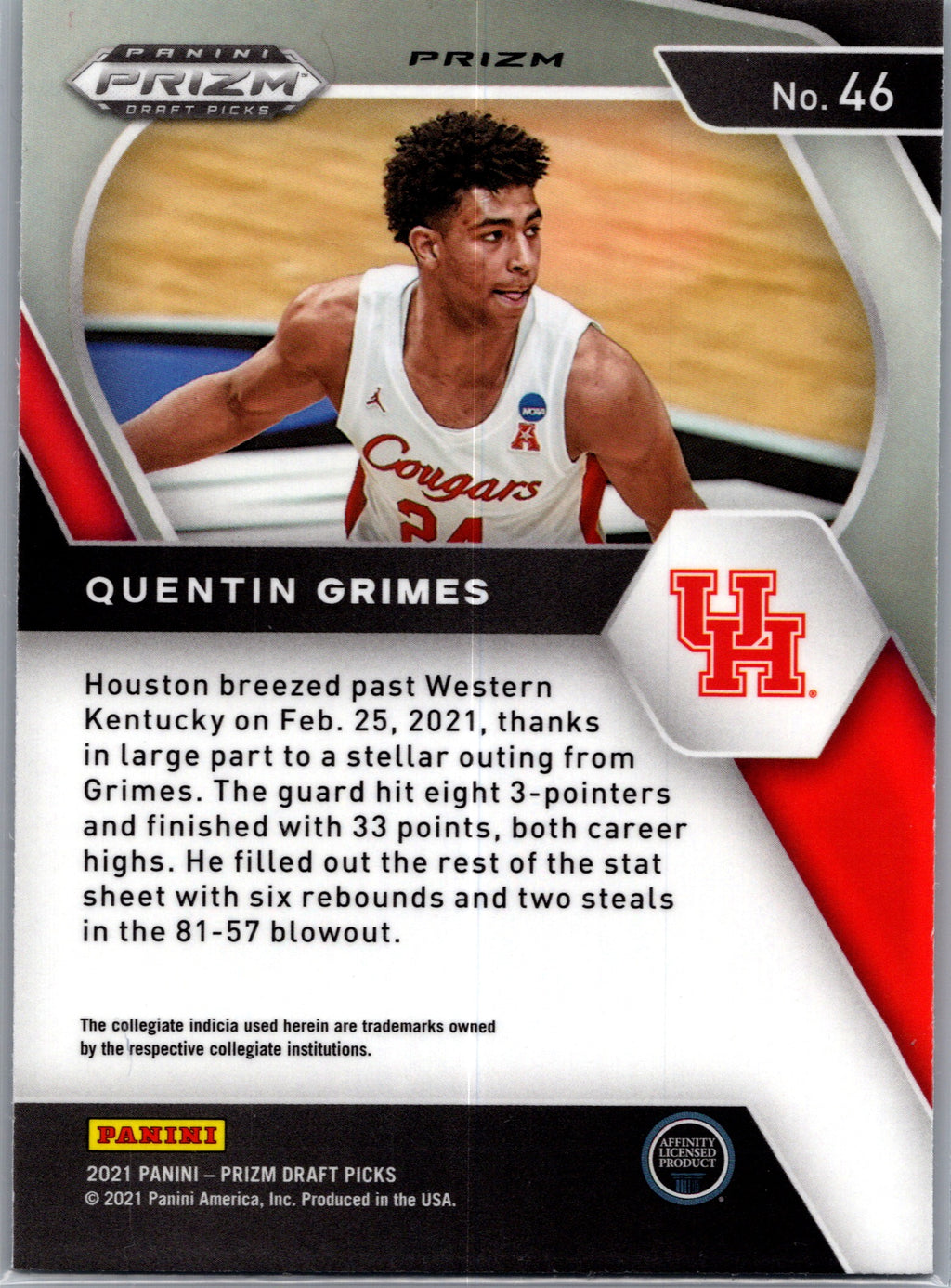 2021 Panini Prizm Draft Picks Quentin Grimes #46 Green RC