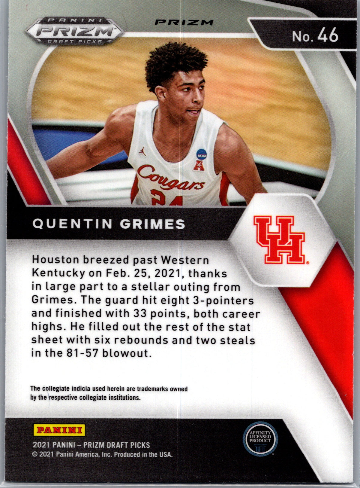2021 Panini Prizm Draft Picks Quentin Grimes #46 Green RC