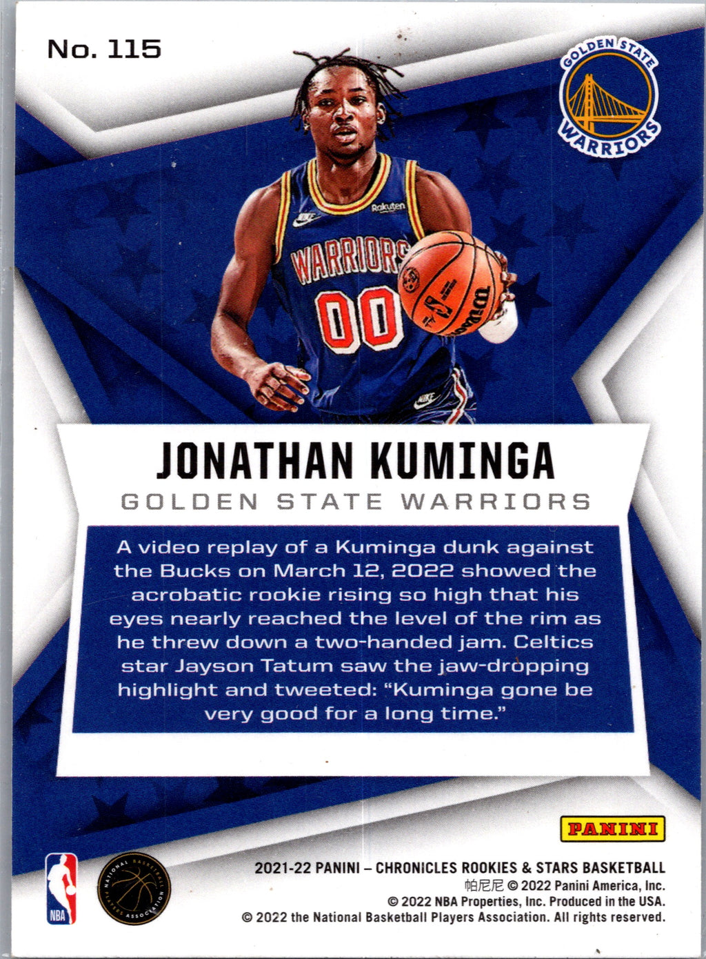 2022 Panini Chronicles Rookies & Stars Jonathan Kuminga #115 RC
