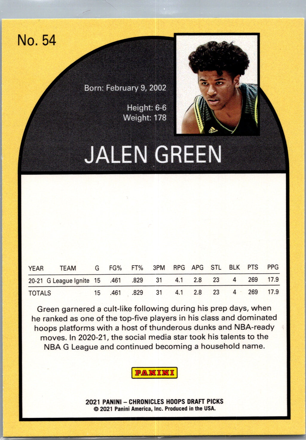2021 Panini Chronicles Hoops Draft Picks NBA Hoops Tribute Jalen Green #54