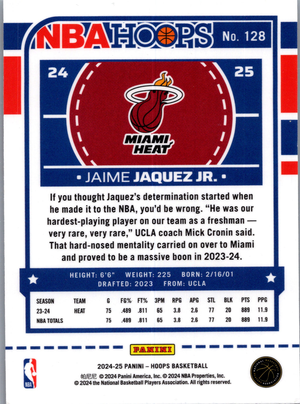 2024 Panini NBA Hoops Jaime Jaquez Jr. #128 Silver
