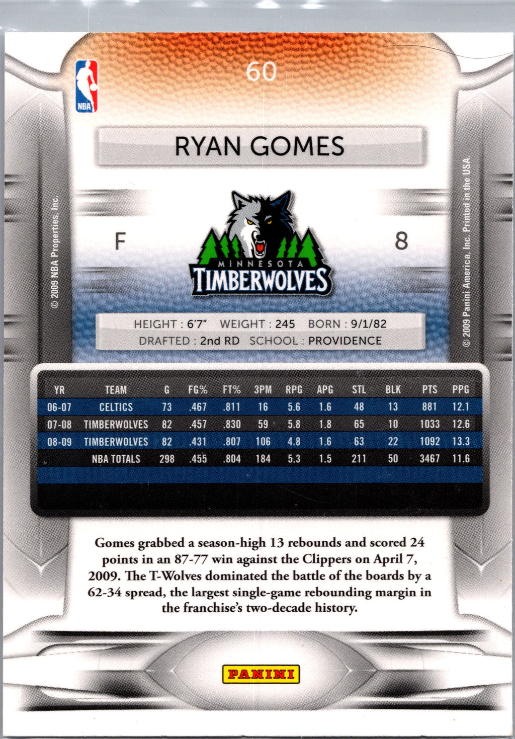 2009 Panini Prestige Ryan Gomes #60