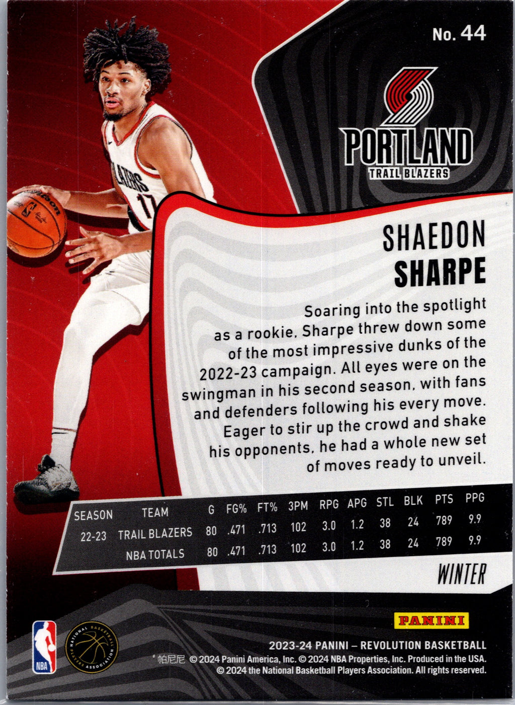 2024 Panini Revolution Basketball Winter Shaedon Sharpe #44 Winter