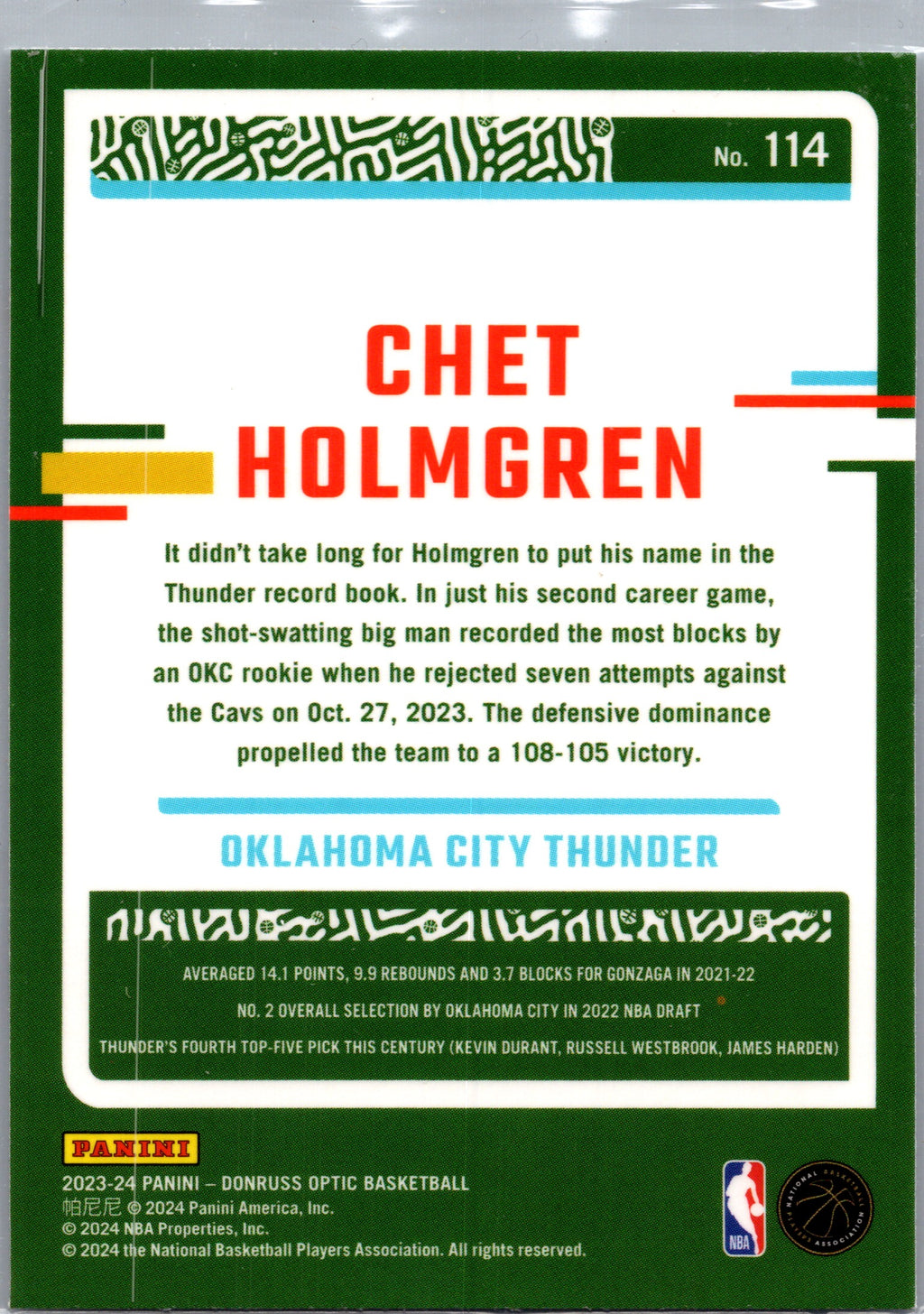 2024 Donruss Optic Chet Holmgren #114