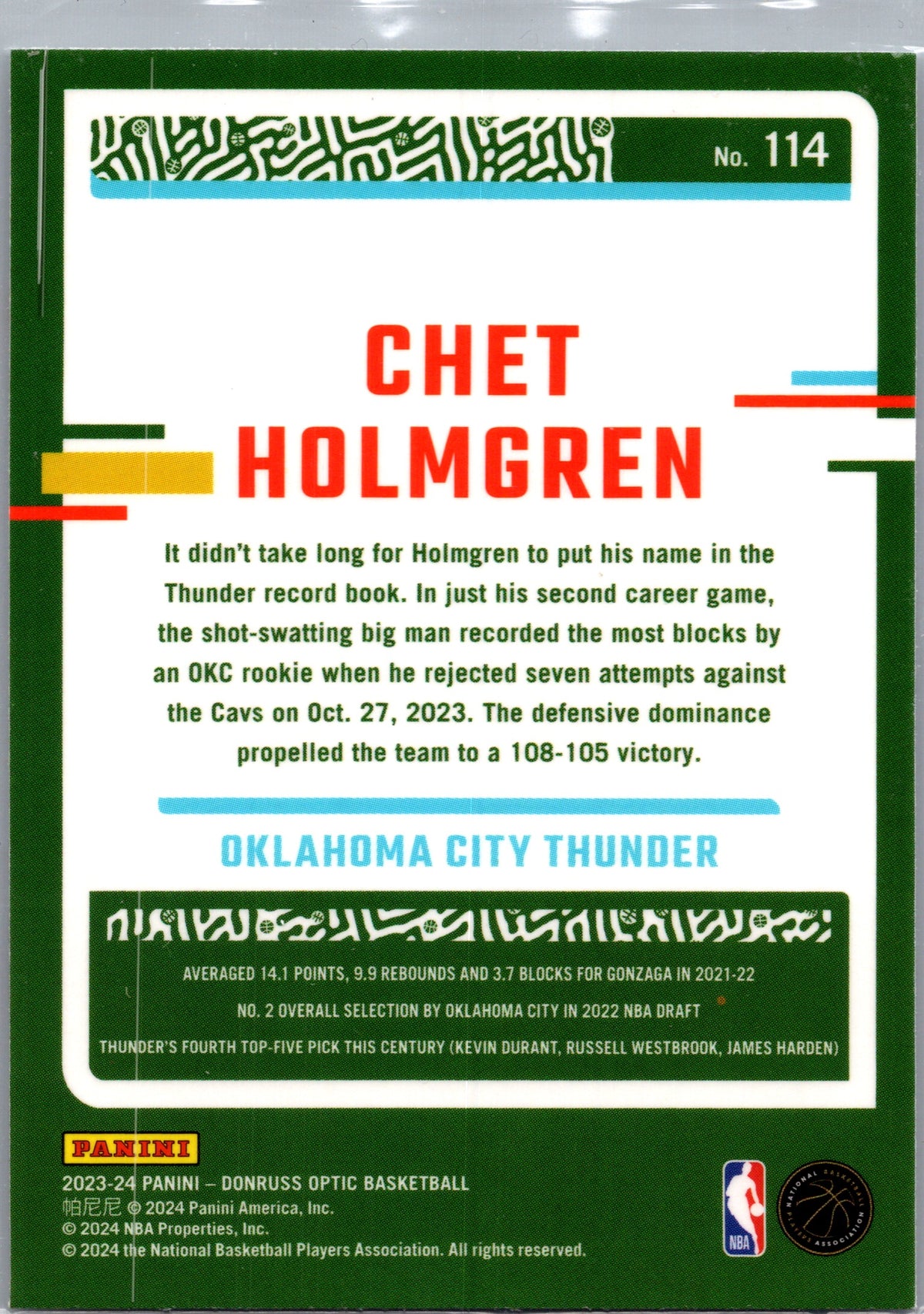 2024 Donruss Optic Chet Holmgren #114