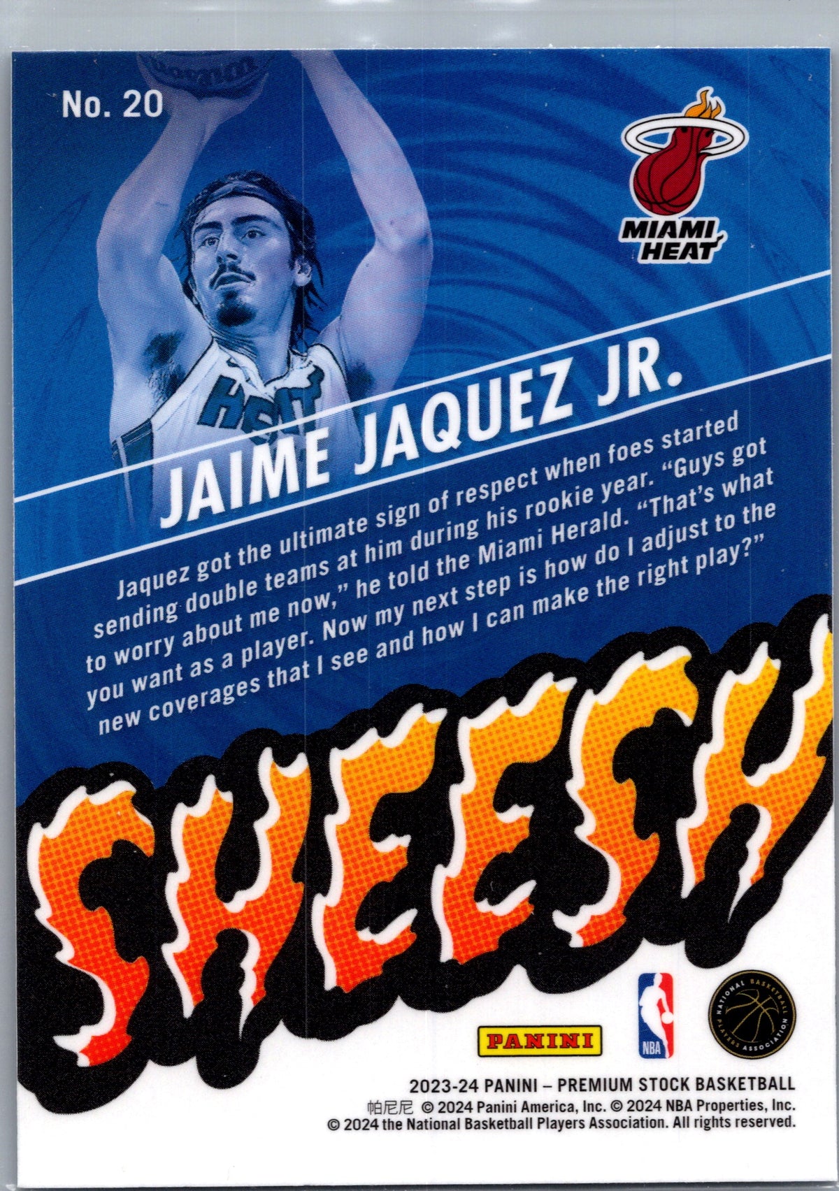 2024 NBA Hoops Premium Stock Sweesh Jaime Jaquez Jr. #20 RC