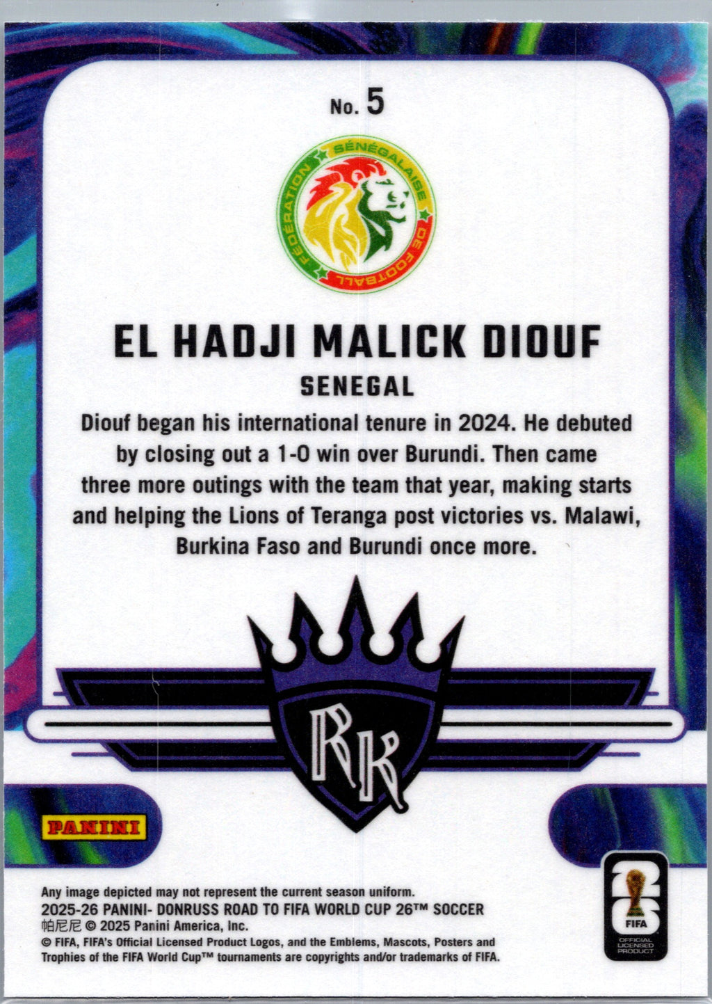 2025 Donruss Road to FIFA World Cup 26 Rookie Kings El Hadji Malick Diouf #5