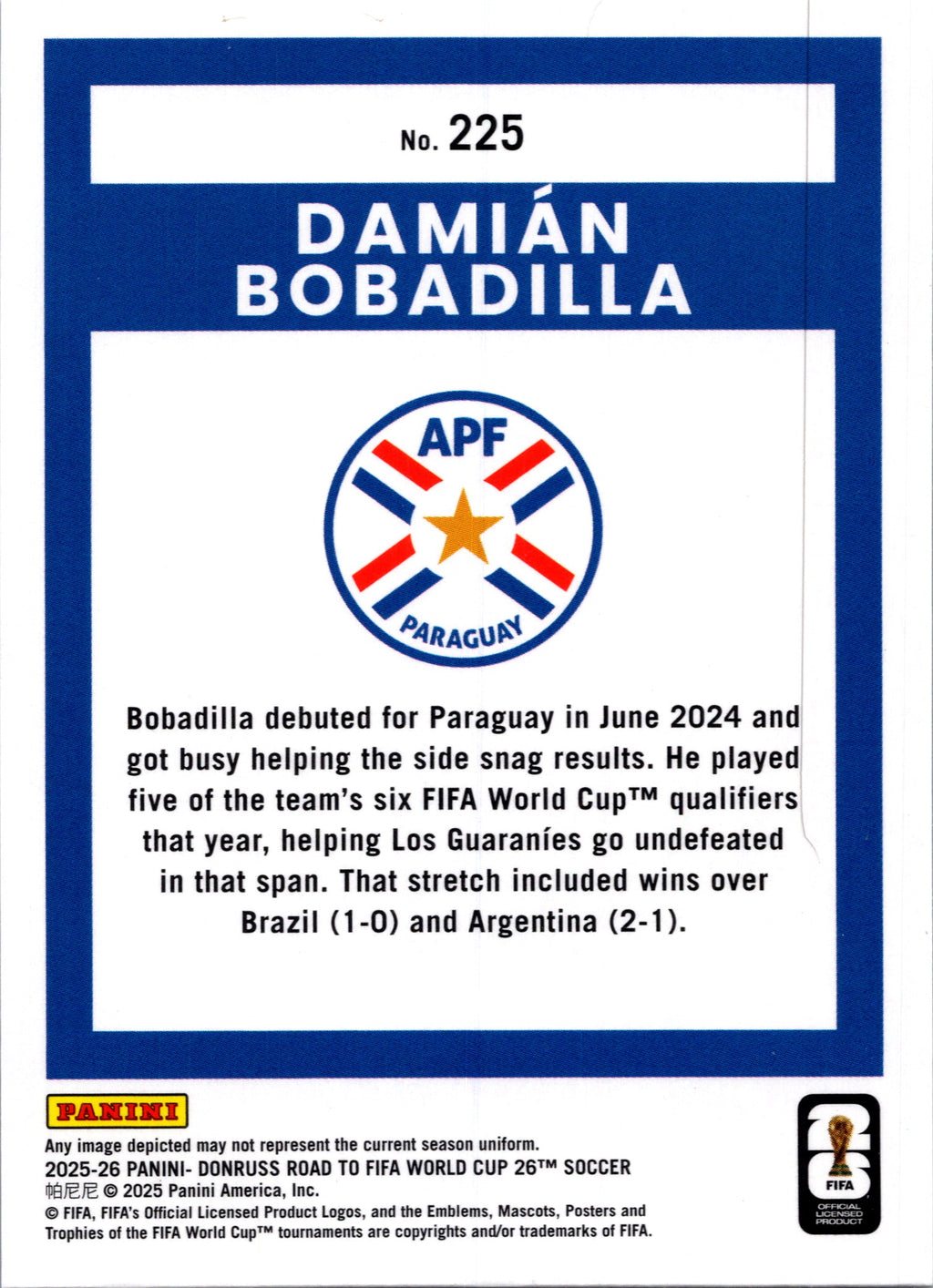 2025 Panini Donuss Road to FIFA World Cup Damián Bobadilla #225