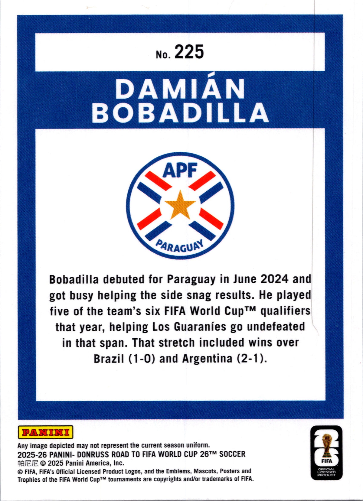 2025 Panini Donuss Road to FIFA World Cup Damián Bobadilla #225