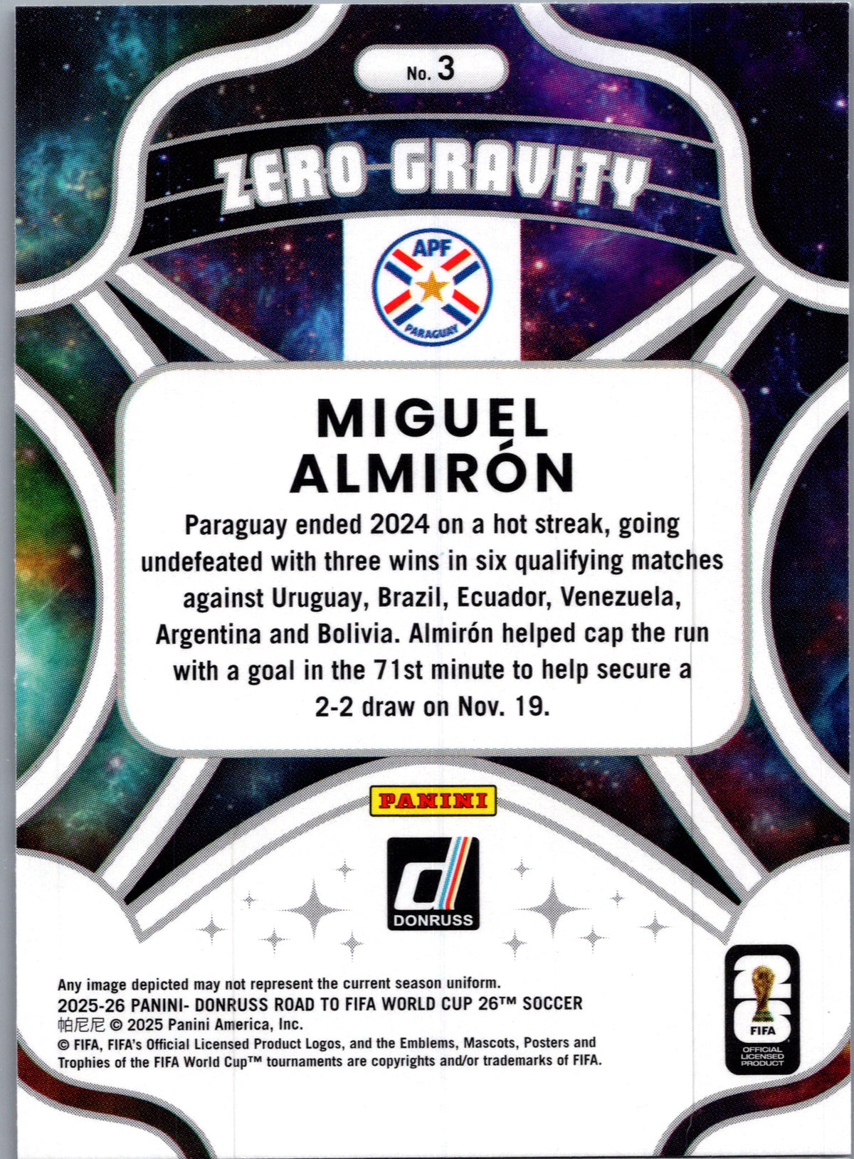 2025 Panini Donruss Road to FIFA World Cup Zero Gravity Miguel Almirón #3