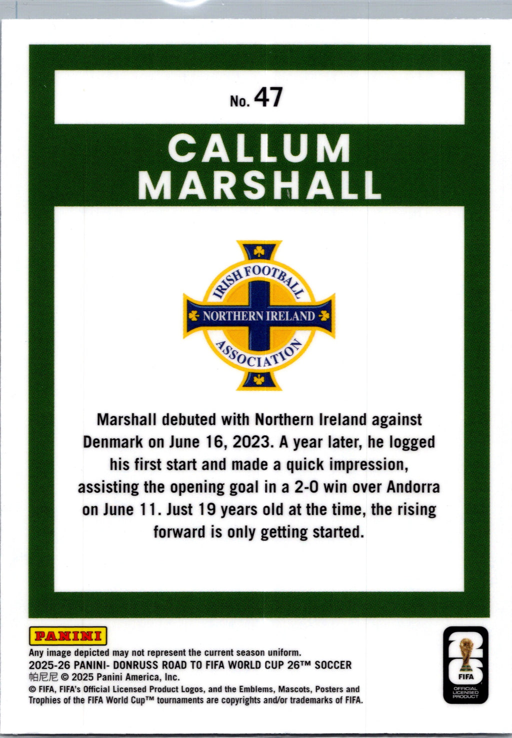 2025 Panini Donruss Optic Road to FIFA World Cup Callum Marshall #47 RC