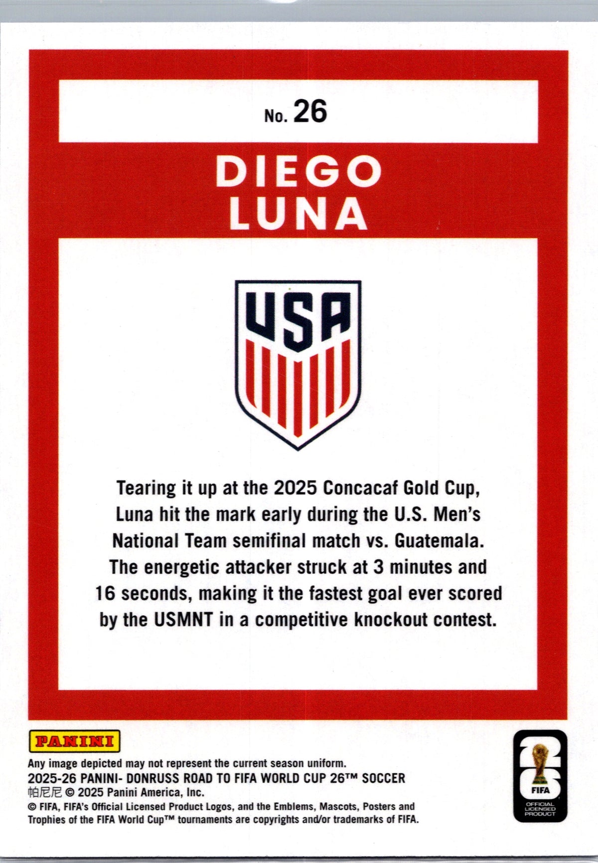 2025 Donruss Road to FIFA World Cup 26 Diego Luna #26 Blue Cracked Ice /205