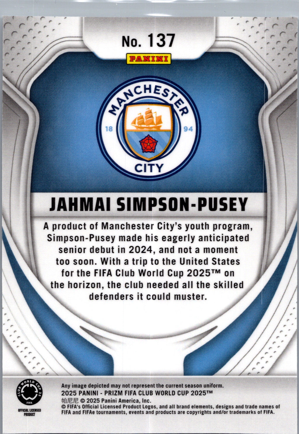 2025 Panini Prizm FIFA Club World Cup Jahmai Simpson-Pusey #137 RC