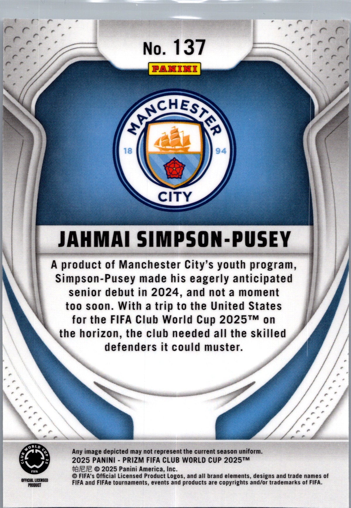 2025 Panini Prizm FIFA Club World Cup Jahmai Simpson-Pusey #137 RC