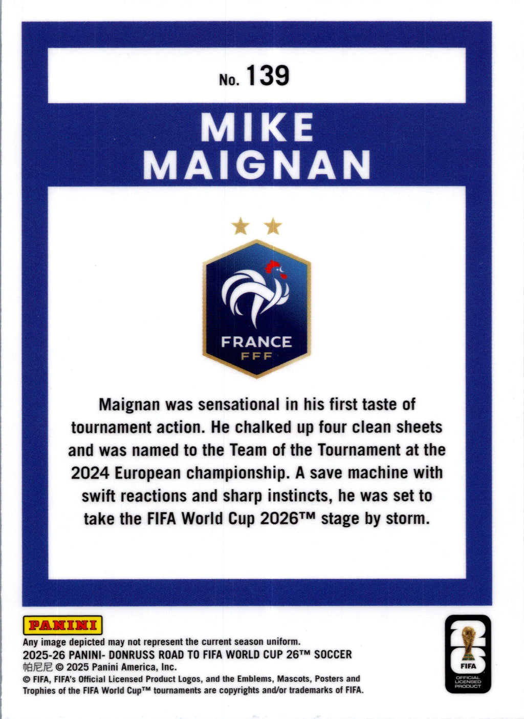 2025 Panini Donruss Optic Road to FIFA World Cup 2026 Mike Maignan #139