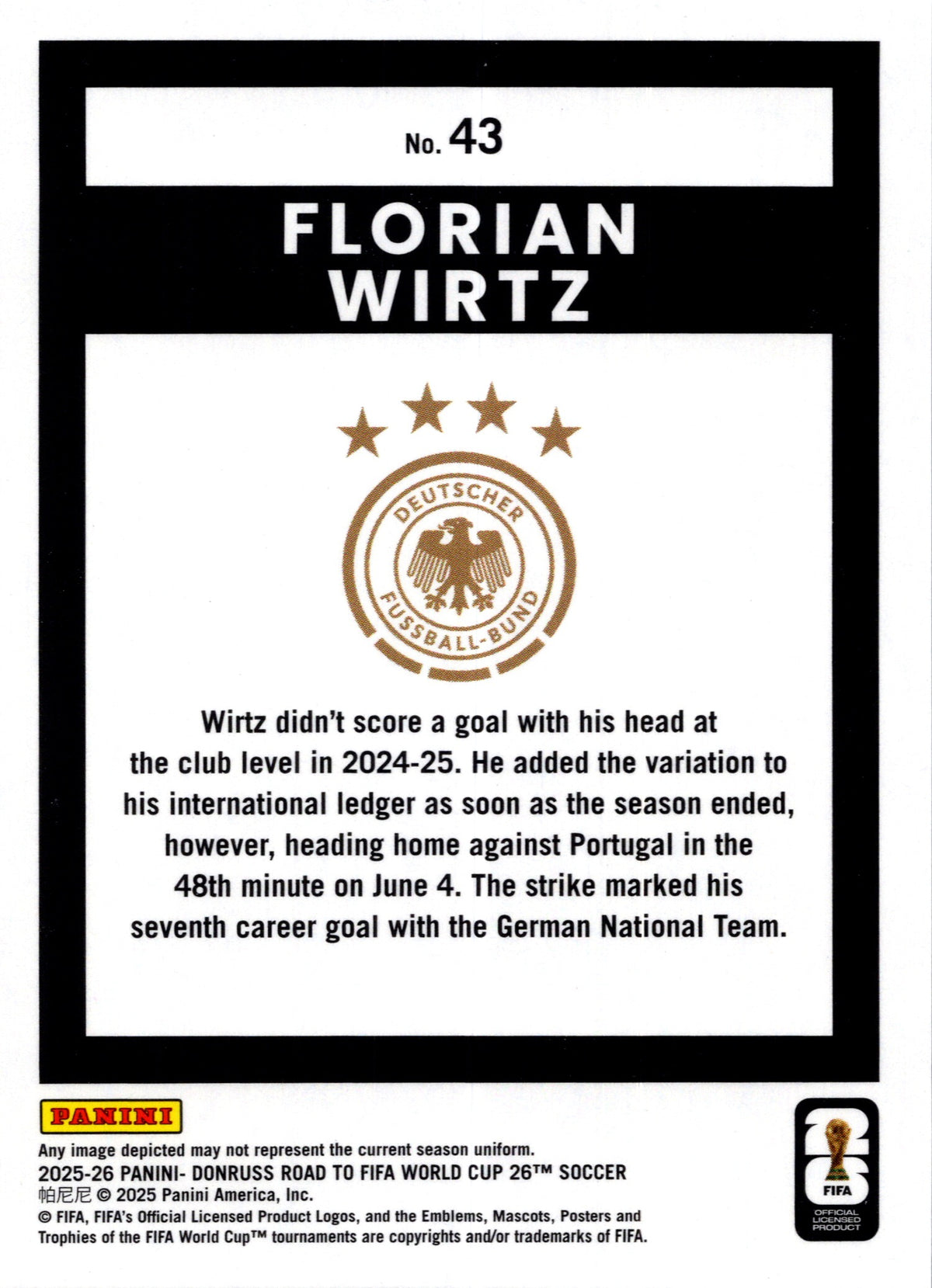 2025 Panini Donruss Road to FIFA World Cup 26 Florian Wirtz #43 Cub